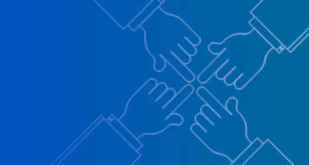 collaboration hands blue gradient